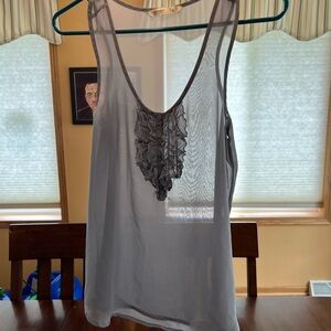 Grey sheer tank with frill detail